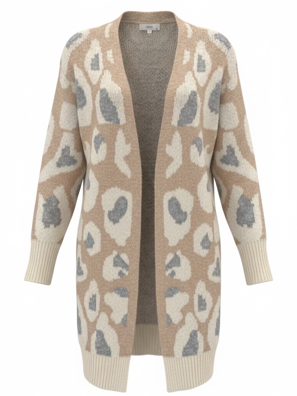 Entro Beige and Gray Leopard Open-Front Cardigan - Size Small